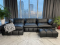 Диван Марчелло (Угловой, Пуф, Натуральная Кожа, Черный) для дома